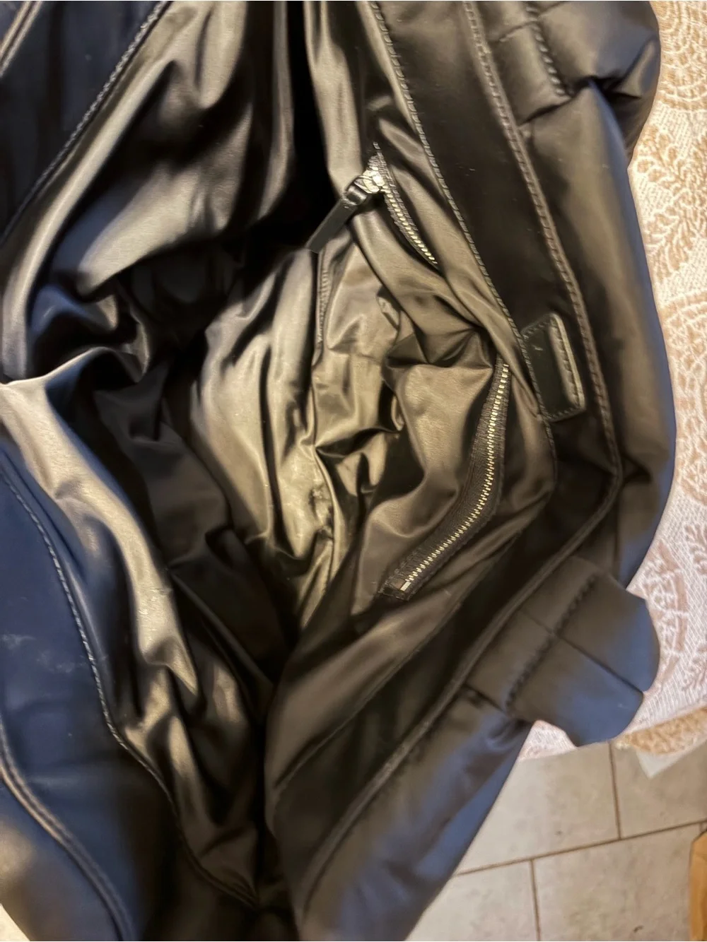 Tory Burch Black Quilted Puffer Tote with Logo Detail